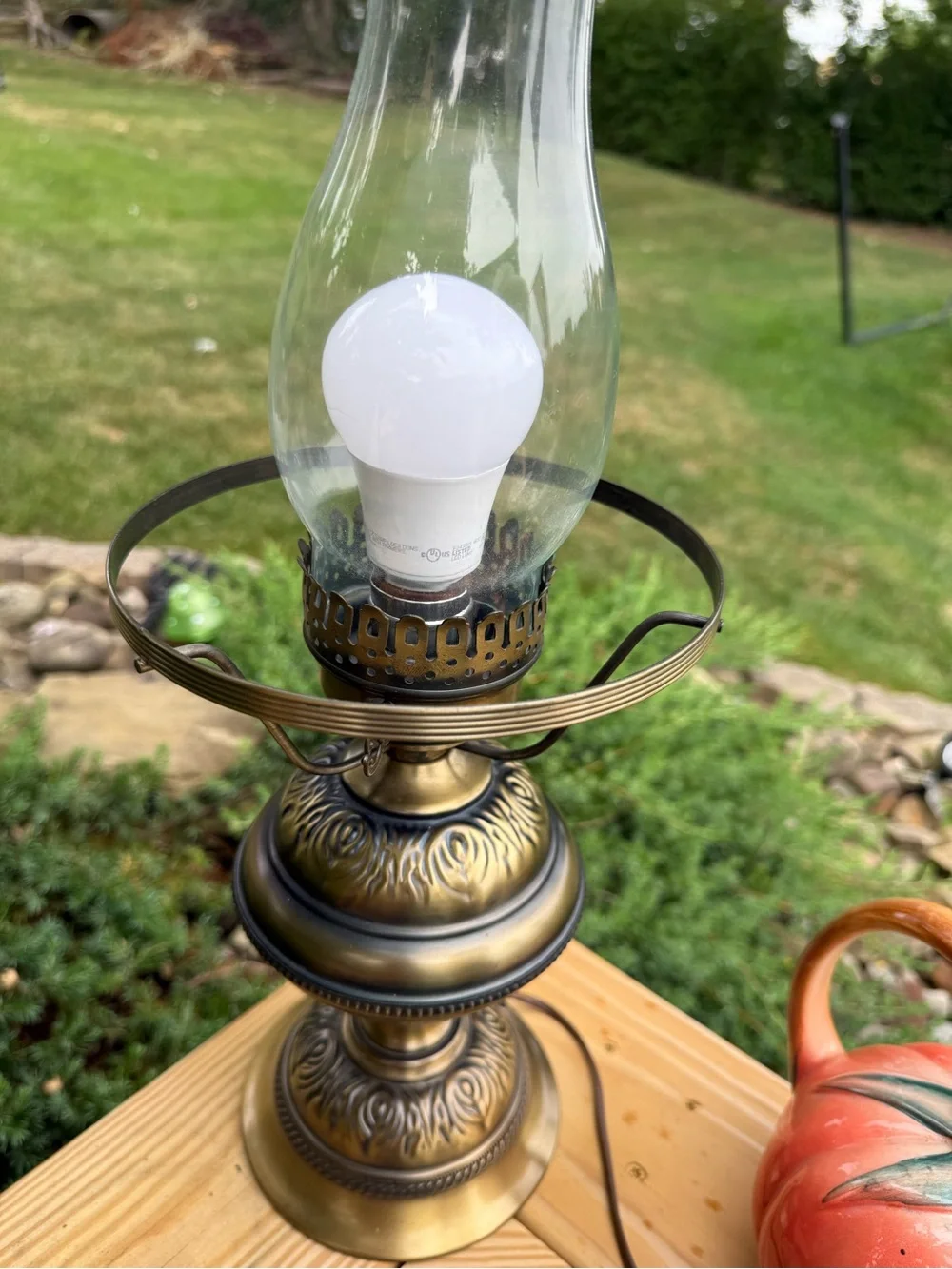 Vintage Brass Table Lamp with White Hobnail Glass Shade gone with the wind works